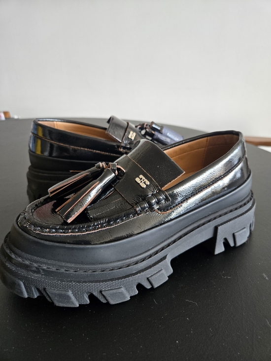 Ganni Shoes - GANNI Black Patent Leather Chunky Butterfly Tassel Loafers 38 NWOB